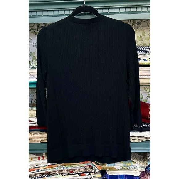 Talbots Black Cable Knit Button Front Cardigan Black size M - Picture 7 of 7